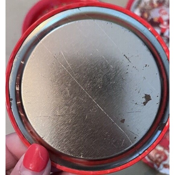 Vtg Set of 5 Holiday Christmas Metal Tin Coasters Snowman Santa 3.25 Inches - Picture 5 of 6